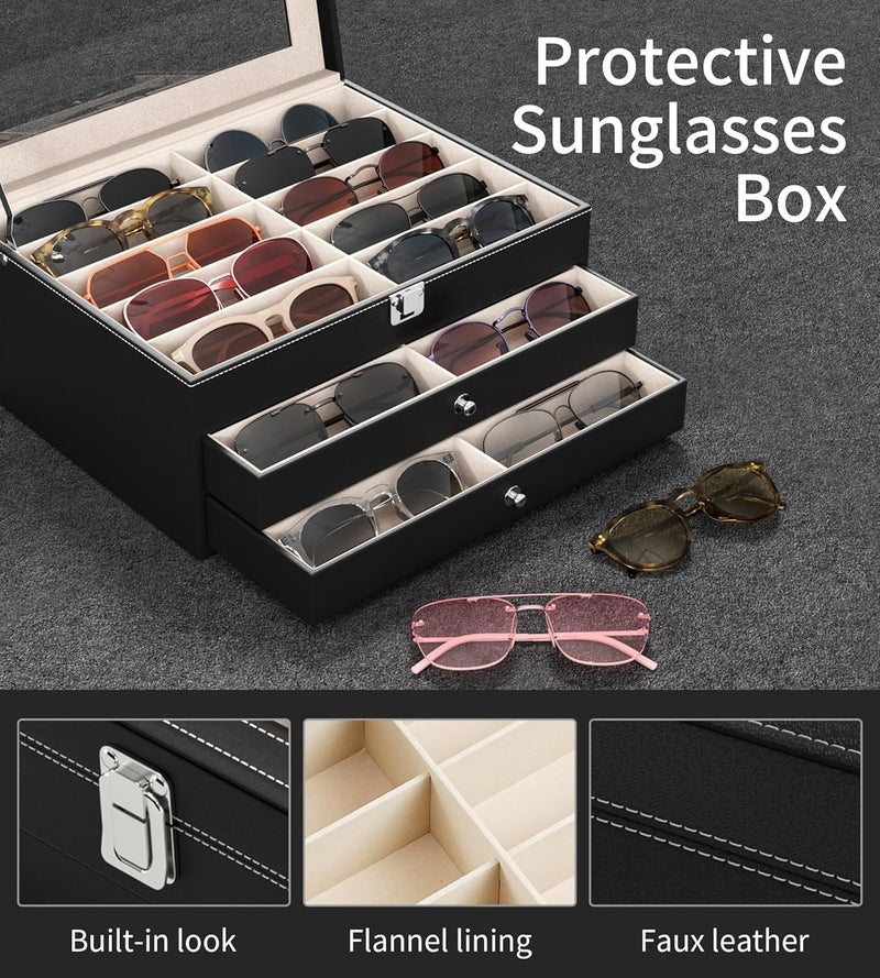 NEWLOOP Store 10/30 Slots Sunglass Organizer for Multiple Pairs of Eyeglass See-through Display Case Storage Box for Women Men - Image 4